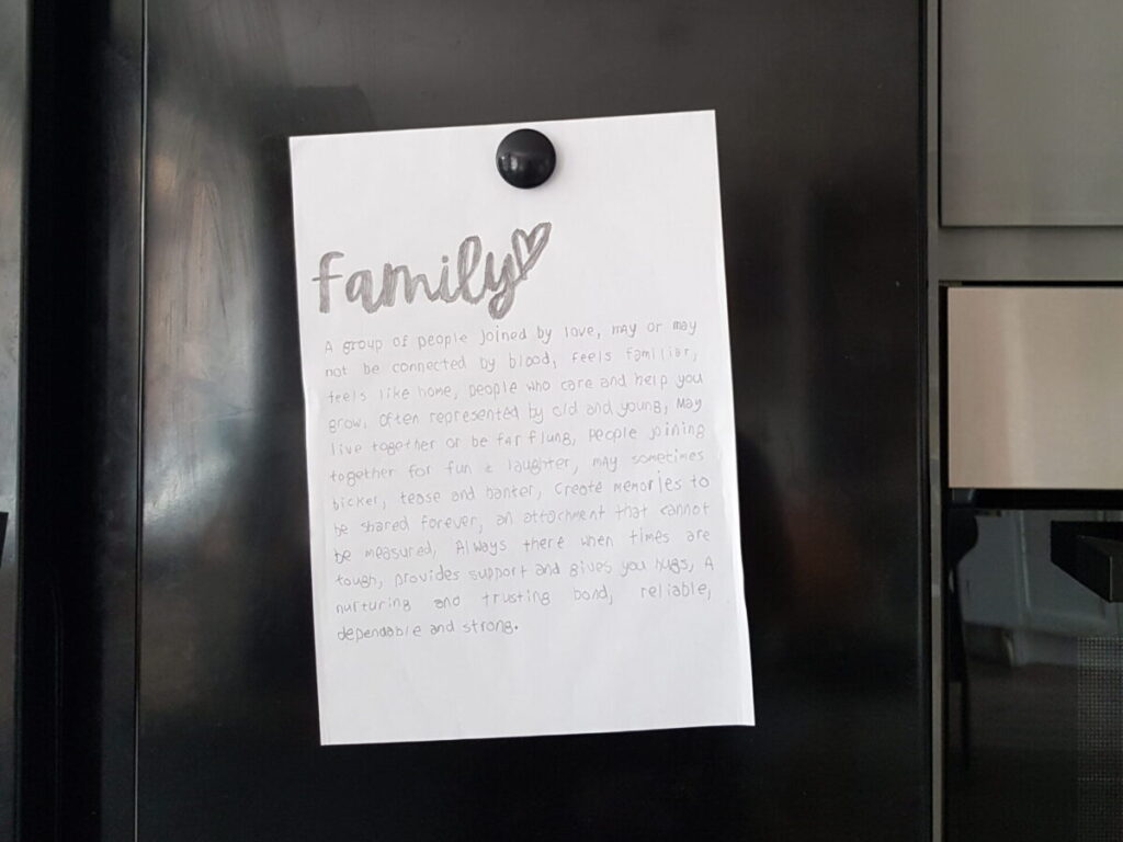 A poem about family stuck on a fridge